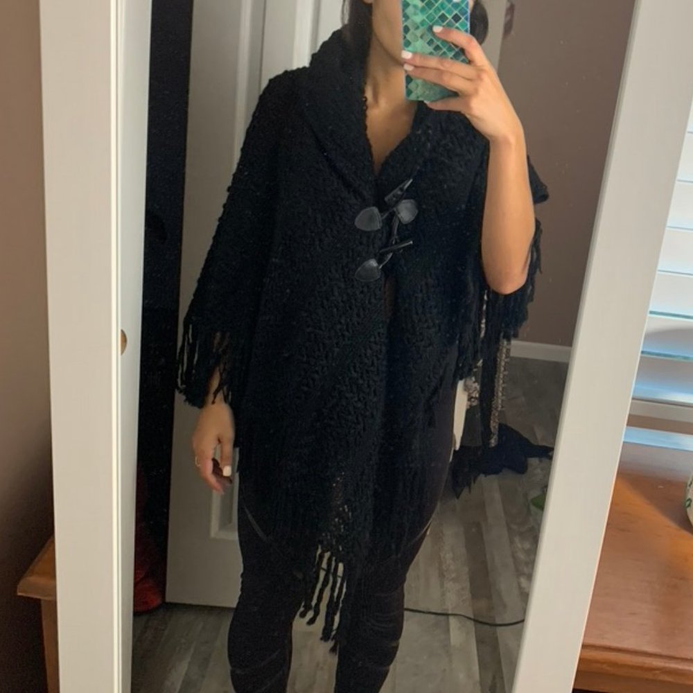 Black Fringe Poncho